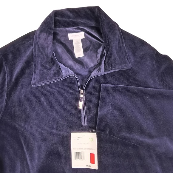 Liz Claiborne Tops - Liz Claiborne Woman Navy Corduroy Style Quarter Zip Pullover Top‎ Plus Size 1X